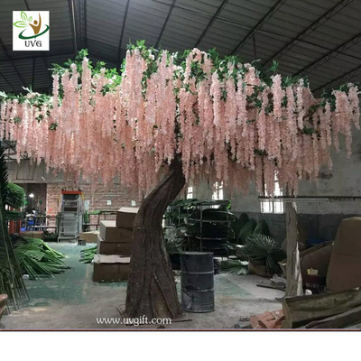 China UVG WIS007 6m pink huge silk wisteria blossom fake trees for weddings supplier