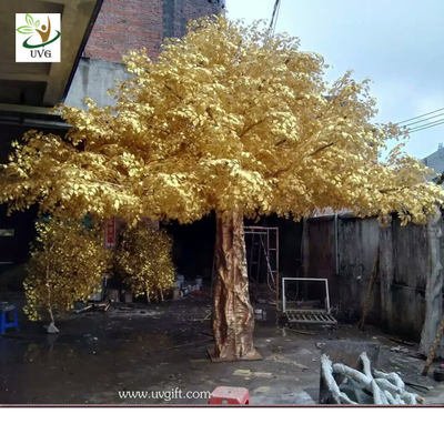 China UVG 4m tall living gold banyan leaves artificial trees for outdoors GRE056 supplier