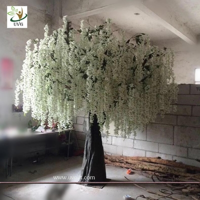 China UVG 10ft White indoor artificial wisteria tree with silk blossoms for wedding decoration supplier