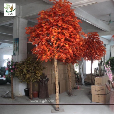 China UVG indoor wooden artificial maple trees with silk leaves for hotel foyer landscaping supplier