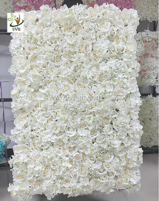 China UVG 5ft white artificial flower wall with silk hydrangea and rose for wedding decoration CHR1101 supplier