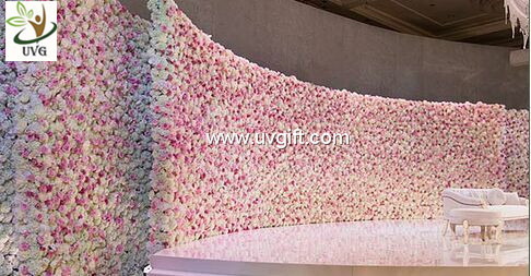 China UVG 16ft long curved artificial flower backdrop wall in silk roses for wedding stage decoration CHR1106 supplier