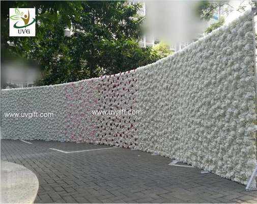 China UVG 2.5m curved big fake flower wall wedding backdrops in silk rose and hydrangea for sale supplier