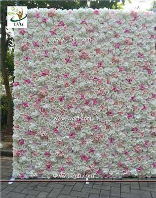 China UVG DIY luxury backdrop wedding in pink artificial rose flower wall for stage decoration CHR1136 supplier